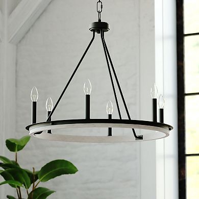 Russel 6 Light Matte Black and Weathered Gray Farmhouse Candle Wheel Chandelier