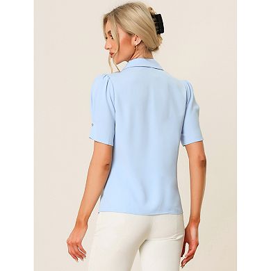 Women's Elegant 2023 Short Sleeve Button Down Shirt Exquisite Camp Collar Tops Blouse
