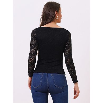 Lace Blouse For Women's Sweetheart Neck Long Sleeves Elegant Tops