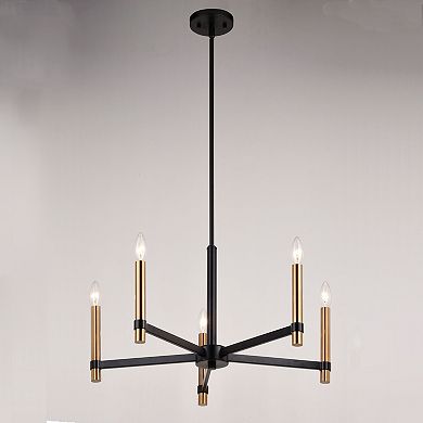 Damen 5 Light Black and Brass Contemporary Candle Chandelier