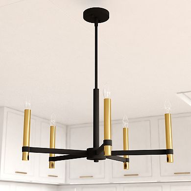 Damen 5 Light Black and Brass Contemporary Candle Chandelier