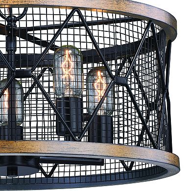 Bremerton 5 Light Black and Wood Cage Drum Chandelier