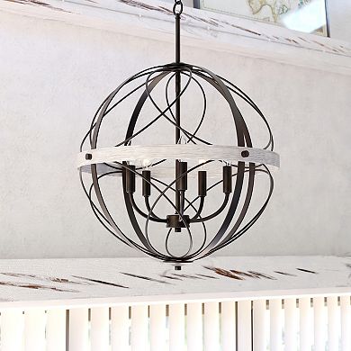 Montclare 5L Black and White Ash Wood Farmhouse Cage Globe Pendant Ceiling Light