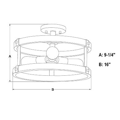 Danvers 16-in W Textured Black and Weathered Gray Farmhouse Semi Flush Mount Cage Ceiling Light