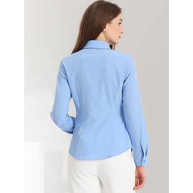 Women's Long Sleeve Office Shirt Button Down Work Ruched Waist Tops