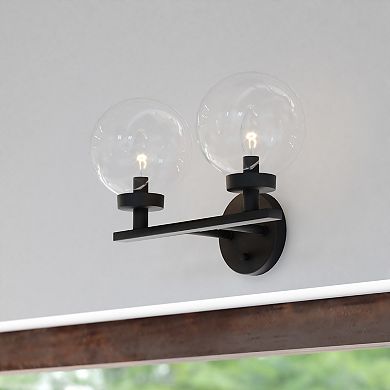Lander Matte Black Bathroom Vanity Wall Light Fixture with Clear Glass Globes