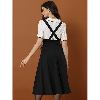 Brace Skirts For Women's High Waisted Lace Up Midi Suspender Skirt