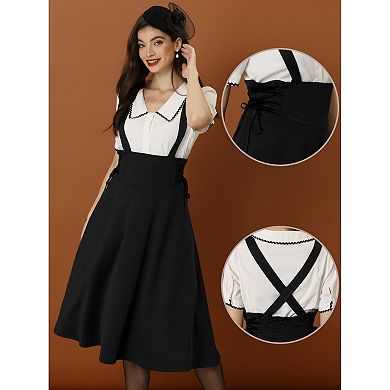 Brace Skirts For Women's High Waisted Lace Up Midi Suspender Skirt