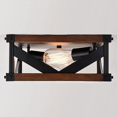 Wade 13-in W Black Rustic Square Open Cage Flush Mount Ceiling Light Fixture