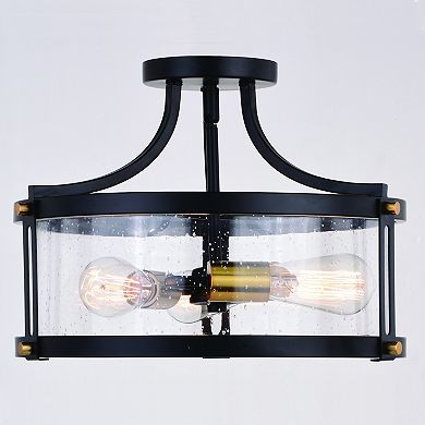 Holbrook 15.75-in W Industrial Semi Flush Mount Ceiling Light Fixture Clear Glass