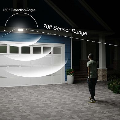 White Motion Sensor Dusk to Dawn Outdoor Security Flood Light - 2 Adjustable Light Heads - 4 Modes