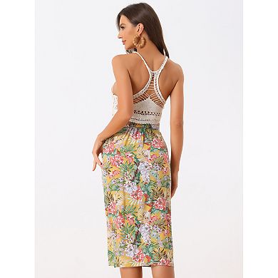 Women's Hawaiian Skirts Beach Ruched Front Tropical Skirt With Slit