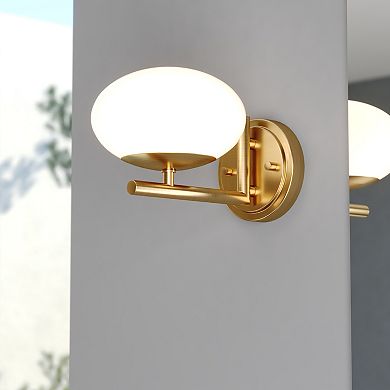 Sloane LED Gold Satin Brass Mid-Century Modern Wall Sconce Light Fixture with White Glass Globe