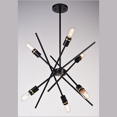 Halsted Black and Satin Brass Mid-Century Modern Sputnik Pendant Light Fixture