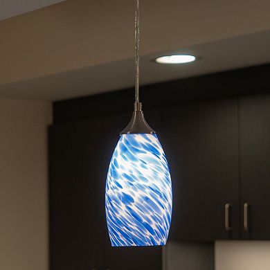 Milano Mini Pendant Ceiling Light Fixture with Blue Swirl Art Glass