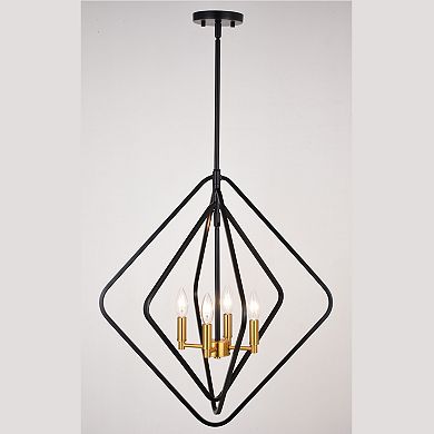 Brady 4 Light Black and Satin Brass Contemporary Geometric Cage Pendant Light