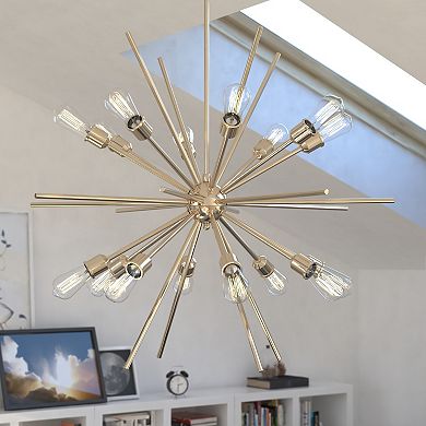 Estelle 36-in Natural Brass Mid Century Modern 16 Light Sputnik Hanging Ceiling Pendant Chandelier