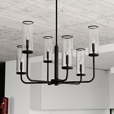 Glencoe 6 Light Matte Black Multi-Level Chandelier Clear Crackle Glass