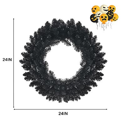 24-Inch Pre-lit Halloween Wreath with Purple LED Lights - Waterproof Battery Box and Timing Function