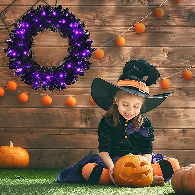 24 Inch Pre-lit Halloween Wreath with 35 Purple LED Lights