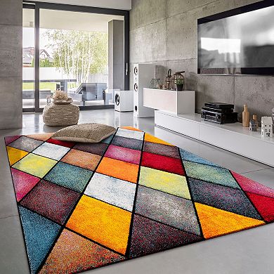 Colorful Area Rug With Modern Diamond Pattern
