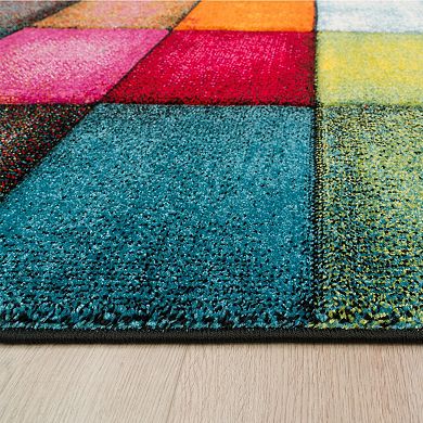 Colorful Area Rug Checkered With Multicolor Squares