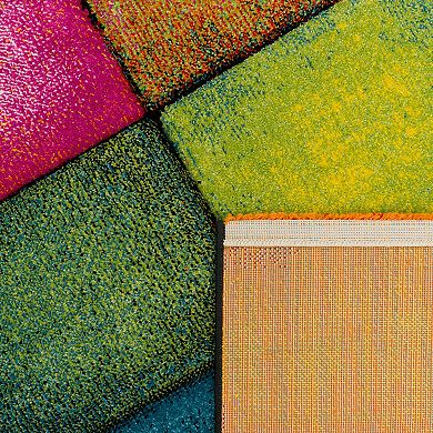 Colorful Area Rug Checkered With Multicolor Squares