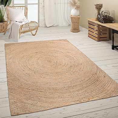 Hand-Woven Jute Rug with Natural Jute Fibers and Circles in Brown