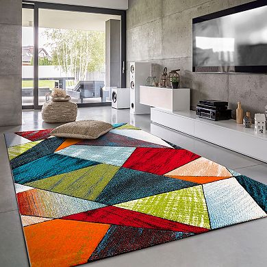 Colorful Area Rug With Modern Geometric Shapes in Multicolor