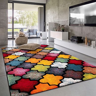 Colorful Area Rug With Moroccan Pattern in Multicolor