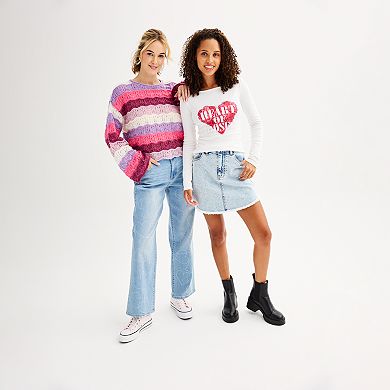 Juniors' SO® Pullover Open Stitch Striped Long Sleeve Sweater
