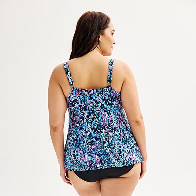 Plus Size Bal Harbour Abstract Neon One Piece Fauxkini Swim Suit