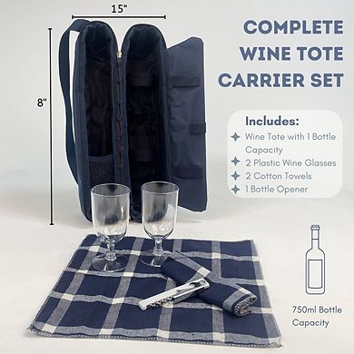 6 Piece Navy Blue Wine Carrier Tote Bag