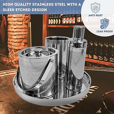Premium 4-Piece Etched Stainless Steel Barware Set