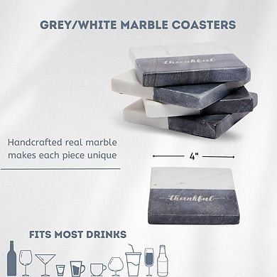 Grey Thankful Marble 4 Pack Coaster Set
