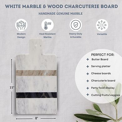 White Striped Marble Charcuterie Board with Handle