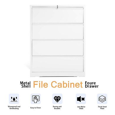 AOBABO 4 Drawer Lateral File Cabinet w/ Lock for Letter/Legal Size Paper