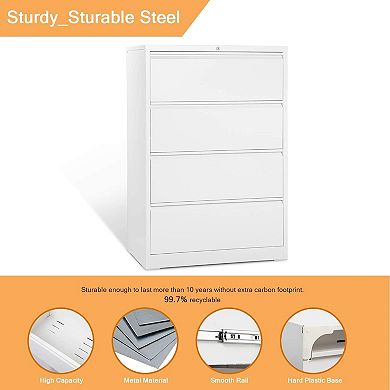 AOBABO 4 Drawer Lateral File Cabinet w/ Lock for Letter/Legal Size Paper