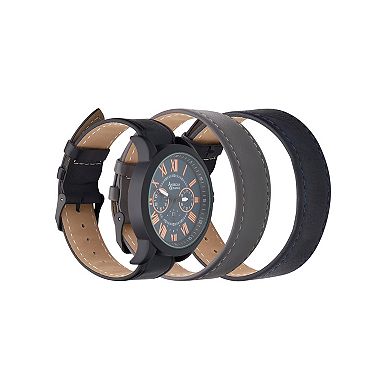 Men's Round Analog Watch with Black Gray & Navy Interchangeable Straps