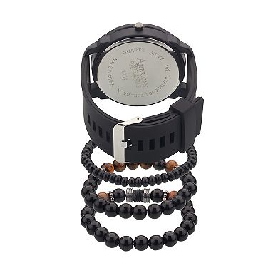 Men's Black Case Chronograph Watch & Stackable Bracelet Set