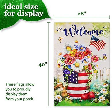 G128 House Flag Welcome USA Patriotic Flower Pot 28"x40" Blockout