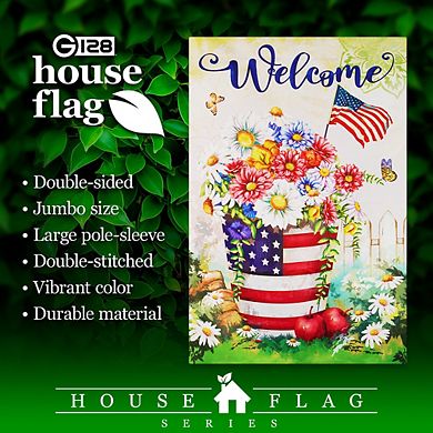 G128 House Flag Welcome USA Patriotic Flower Pot 28"x40" Blockout