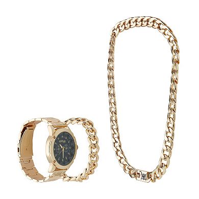 Ed Hardy Men's Gold-Tone Chronograph Watch Bracelet & Necklace Set