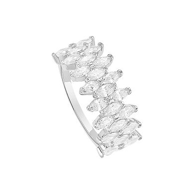 PRIMROSE Sterling Silver Marquise Cubic Zirconia Triple Row Ring
