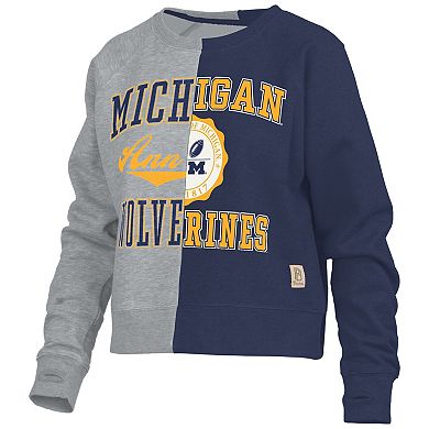 Women's Pressbox  Heather Gray Michigan Wolverines Half and Half Raglan Pullover Sweatshirt