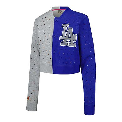 Women's Gray/Royal Los Angeles Dodgers Cropped Button-Up Cardigan