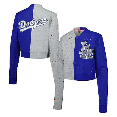 Women's Gray/Royal Los Angeles Dodgers Cropped Button-Up Cardigan