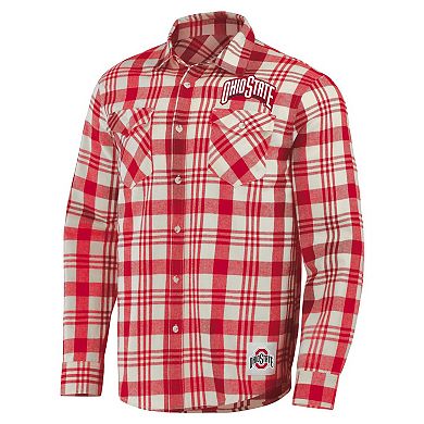 Men's Darius Rucker Collection by Fanatics Scarlet/Natural Ohio State Buckeyes Plaid Flannel Long Sleeve Button-Up Shirt