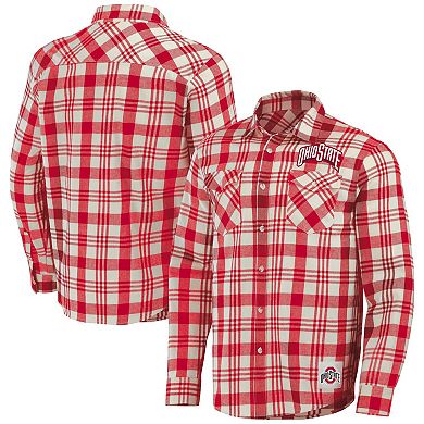 Men's Darius Rucker Collection by Fanatics Scarlet/Natural Ohio State Buckeyes Plaid Flannel Long Sleeve Button-Up Shirt
