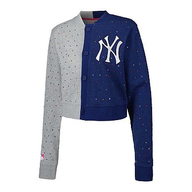 Women's Gray/Navy New York Yankees Cropped Button-Up Cardigan